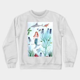 Cute Mermaid Watercolor Illustration Crewneck Sweatshirt